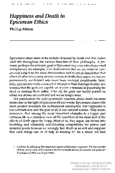 (PDF) Happiness and Death in Epicurean Ethics | Phillip Mitsis - Academia.edu