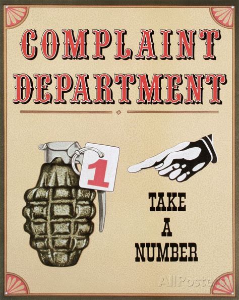 'Complaint Department' Tin Sign | AllPosters.com | Complaints, Funny ...