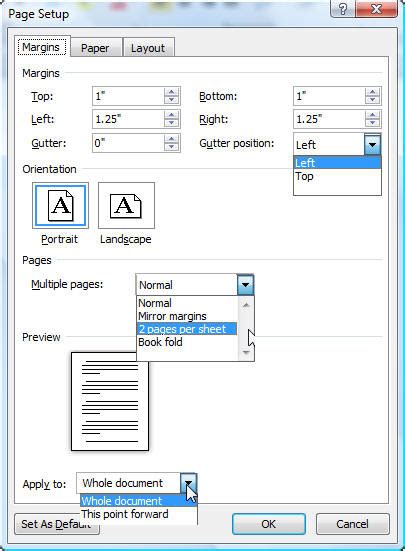 Page Setup Dialog in Microsoft Word