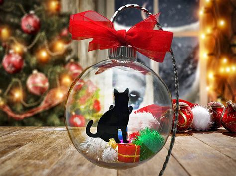 Cat Christmas Ornament, Personalized Pet Ornament, Custom Black Cat Silhouette Christmas ...