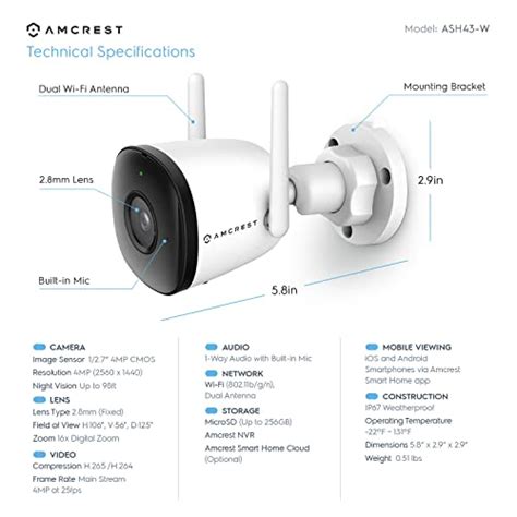 Amcrest SmartHome 4MP Outdoor WiFi Camera Bullet 4MP Outdoor Security Camera, 98ft Night Vision ...