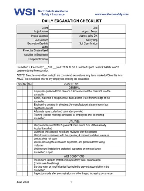 Excavation safety checklist - perestores