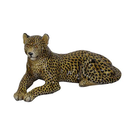 Large Italian Pottery Ceramic Leopard Statue | Chairish