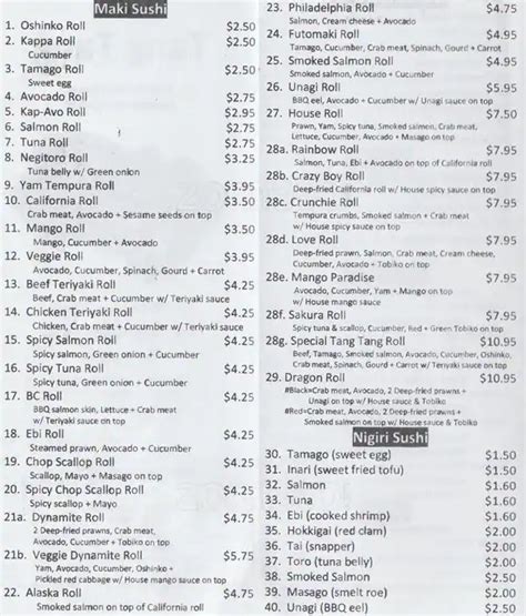 Tang Tang Sushi Menu, Menu for Tang Tang Sushi, Central Burnaby, Burnaby - Urbanspoon/Zomato