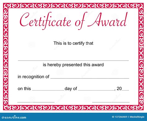 Certificate of Award Template Stock Illustration - Illustration of document, blank: 137266469