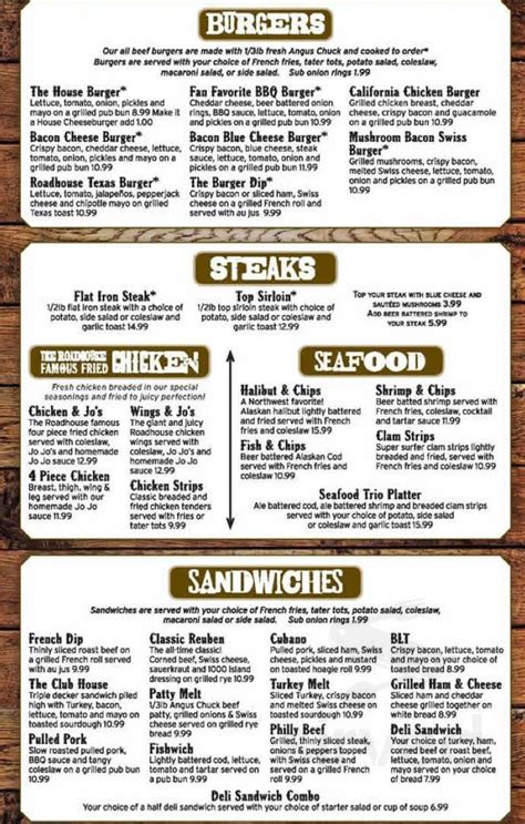 Roadhouse Bar & Grill menu in Puyallup, Washington, USA