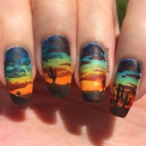 Desert sunset southwestern nails nail art | Sunset nails, Country acrylic nails, Diamond nail art