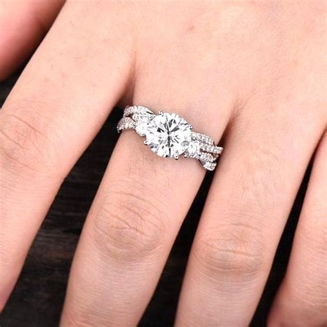 Forever One Moissanite Infinity Engagement Ring Twist Diamond Wedding Band Full Eternity ...