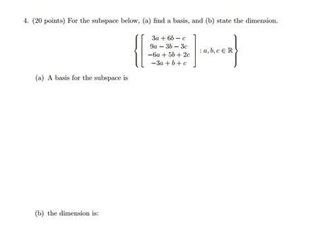 Solved For the subspace below, (a) find a basis, and (b) | Chegg.com