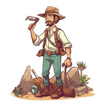 Archaeologist Clipart Cartoon Character With Shovel Is Standing Near A ...