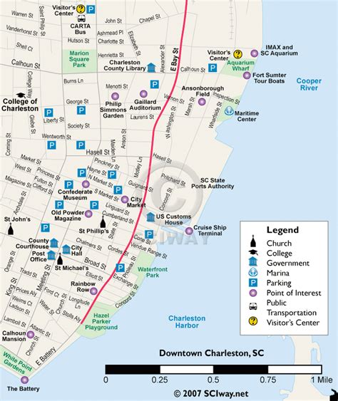 Map of Historic Downtown Charleston, South Carolina - Southeast Quadrant - Major Tourist Attractions