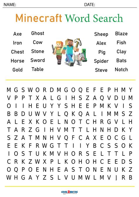 Printable Minecraft Word Search - Cool2bKids