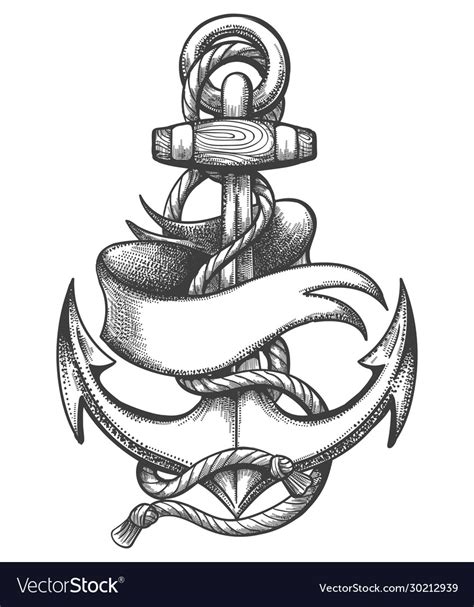 Ship anchor and ribbon old school tattoo Vector Image