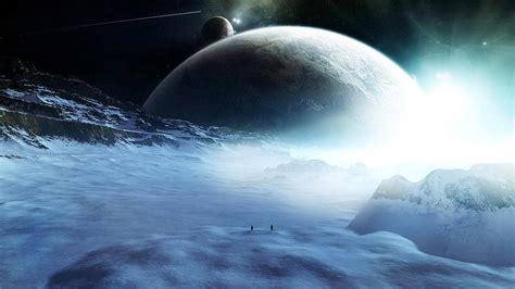 Download Star Space Travelers (TV Show) Planet Ice Blue Snow Sci Fi Planet Rise HD Wallpaper