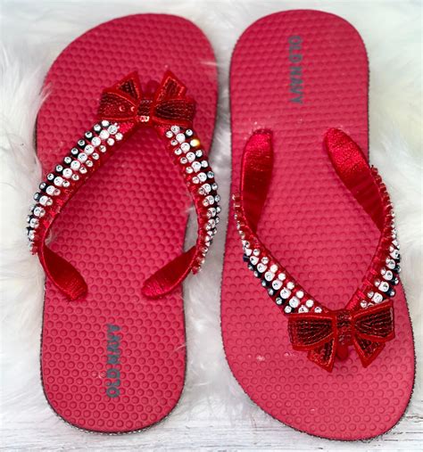 Childrens Youth Beach Flip Flops Red White Blue Crystal Flip - Etsy