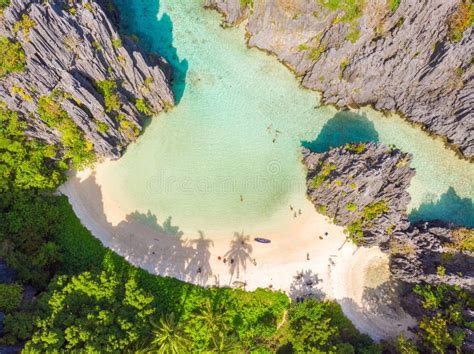 Aerial View of Hidden Beach in Matinloc Island, El Nido, Palawan ...