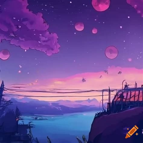 Aesthetic anime scenery wallpaper with lofi vibes on Craiyon