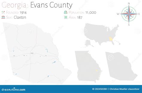 Map of Evans County in Georgia Stock Vector - Illustration of gray ...