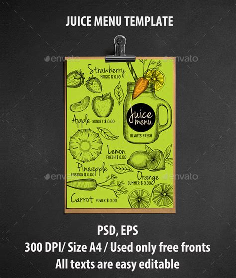 Juice Menu Templates - 13+ Free & Premium Download