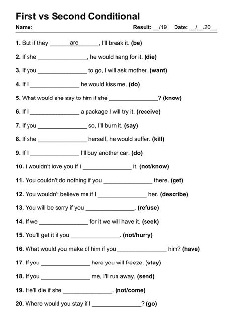 101 First vs Second Conditional PDF Worksheets with Answers - Grammarism