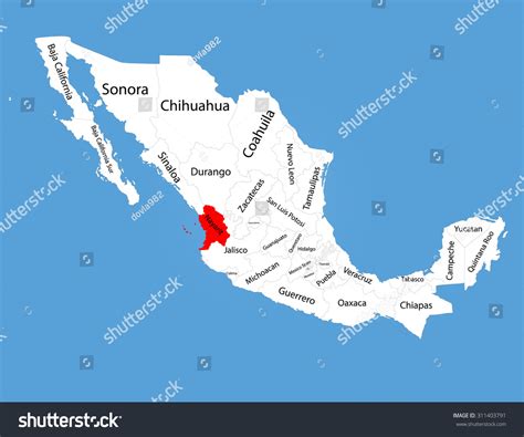 Nayarit Mexico Vector Map Silhouette Isolated Stock Vector (Royalty ...