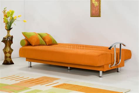 Orange Micrifiber Modern Covertible Sofa Bed w/Optional Chair