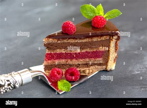 Chocolate cake with raspberry jelly Stock Photo - Alamy