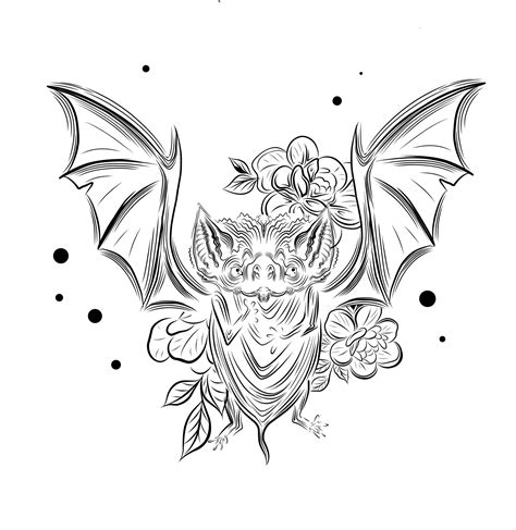 Bat tattoo. Linear vector illustration of a vampire 13261249 Vector Art ...