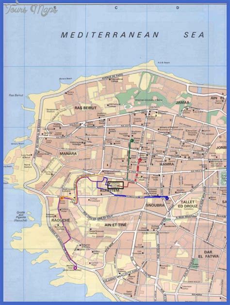 Beirut Map Tourist Attractions - ToursMaps.com