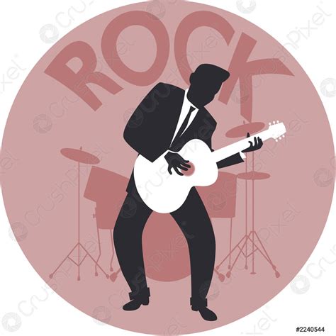 Musical style Rock Silhouette of guitar player and drums in - stock ...