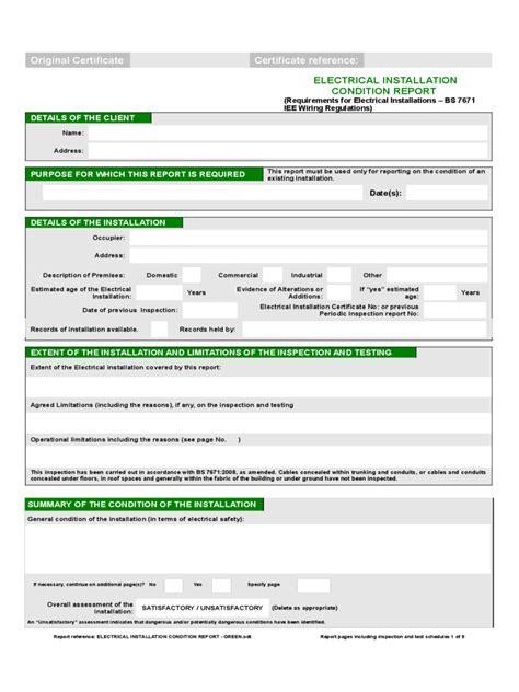 Electrical Installation Condition Report Form – 2 Free intended for ...