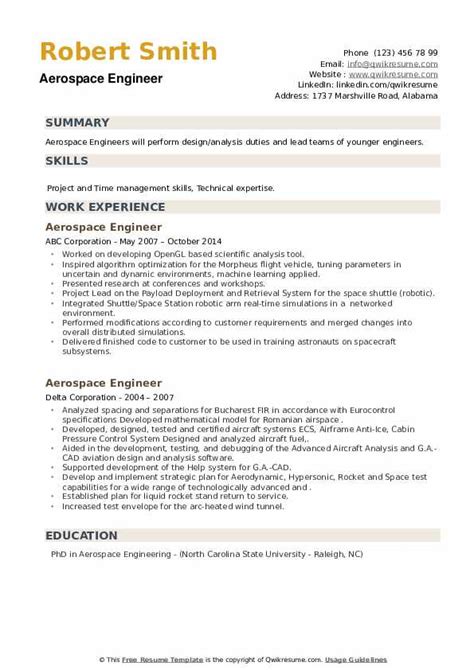 Aerospace Engineer Resume Samples | QwikResume