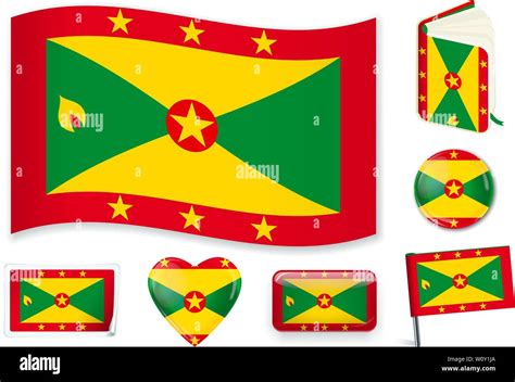 Grenada national flag. Vector illustration. 3 layers. Shadows, flat ...