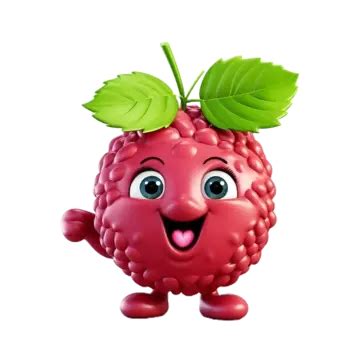 3d Funny Animated Raspberry Holding A Leaf White Background, 3d, Clipart, Raspberry PNG ...