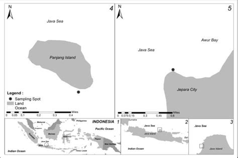 Map of sampling area in the Java Sea. 1-3, enlargement of the Java Sea.... | Download Scientific ...