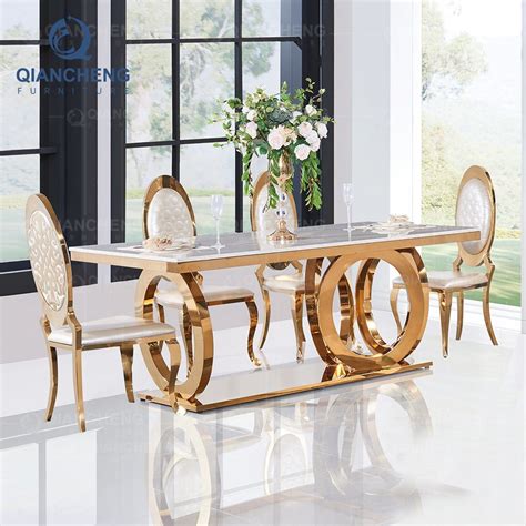 Modern Home Furniture Stainless Steel Frame 10 Seater Marble Dining ...