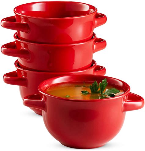 Kook Soup Bowls Crocks with Handles, 18 oz, Set of 4, Red - Walmart.com ...