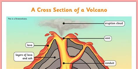 Volcano Cross Section Display Poster - volcano, KS2, cross section, geography, volcanoes, magma ...