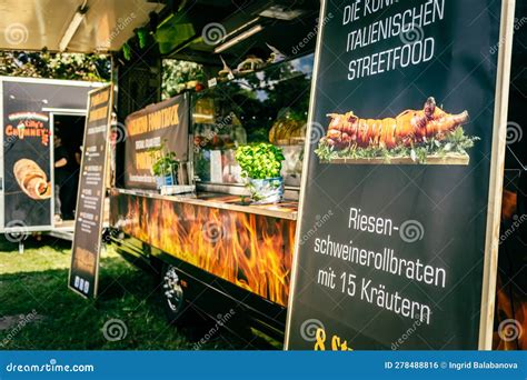 Hockenheim, Germany: Street Food Festival with Food Trucks, People Ordering International Fancy ...