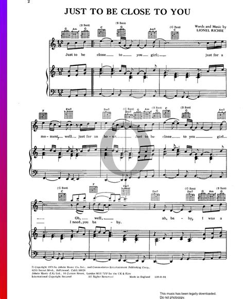 Just To Be Close To You (Commodores) Piano Sheet Music - OKTAV