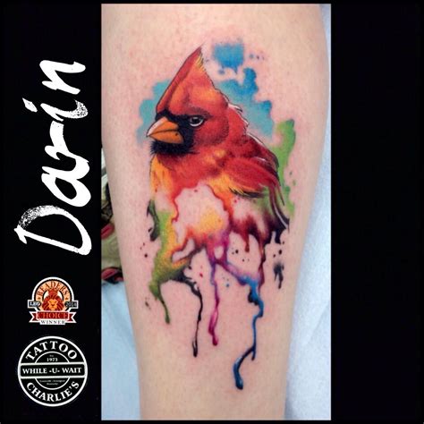 Watercolor Cardinal tattoo by Darin | Red bird tattoos, Watercolor bird ...