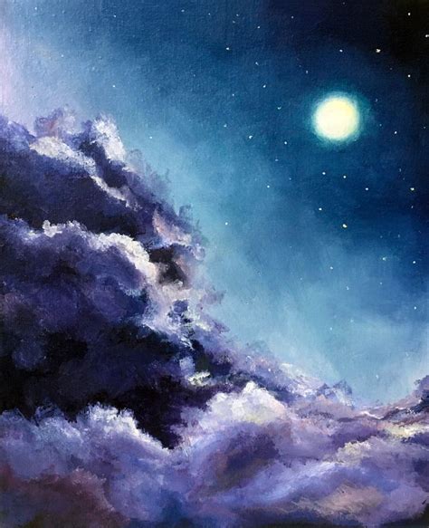 Fairy tale in the night sky Cloud Wall Art Oil painting by Aleksandr Gaponov | Night sky ...