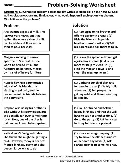 Problem And Solution Worksheets Grade 6