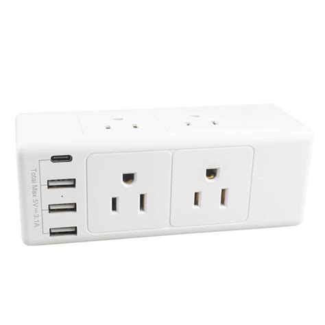 Power Extension Cord With USB Mountable Flat Plug Power Strip with 3 Outlets 4 USB Ports - Bizoe ...