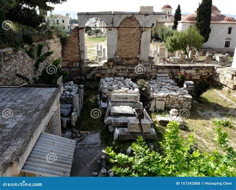 Ruins of Roman Agora Complex in Athens City in Greece. Stock Photo ...