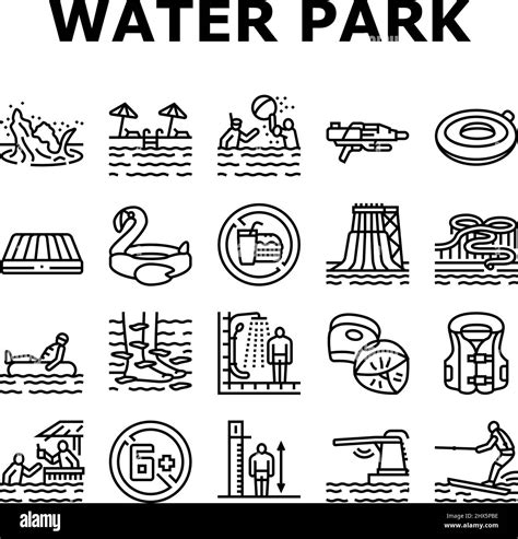 Water Park Attraction And Pool Icons Set Vector Stock Vector Image & Art - Alamy