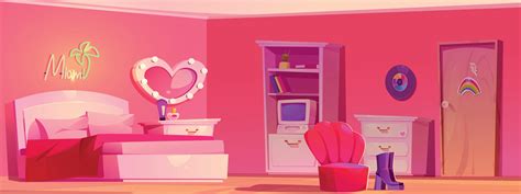 Retro girl bedroom interior with furniture 25449669 Vector Art at Vecteezy