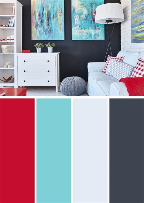 Red, Blue, and White Color Scheme for Living Room