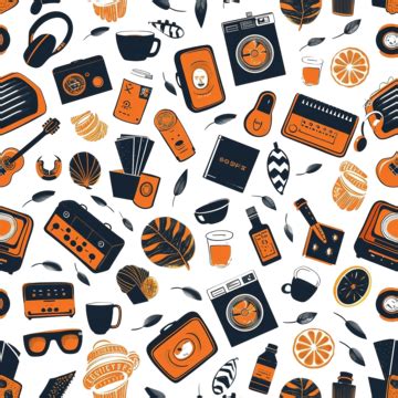 Warm Color Classic Retro Stuff Seamless Pattern, Classic, Retro, Cassette PNG Transparent Image ...