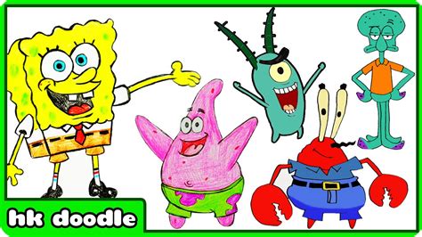 How To Draw Spongebob Squarepants Characters - Easy Speed Drawing Compilation By HooplaKidz ...